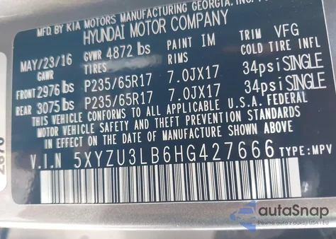 2017 Hyundai Santa Fe Sport 2.4L z USA, uszkodzony, nr VIN 5XYZU3LB6HG427666